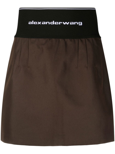 Shop Alexander Wang Logo-waistband A-line Skirt In Brown