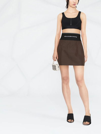 Shop Alexander Wang Logo-waistband A-line Skirt In Brown