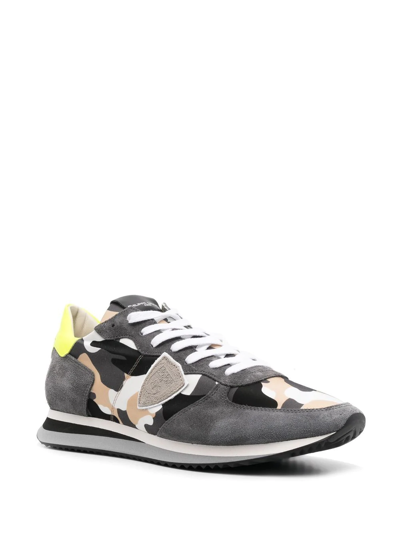 Philippe Model Logo-patch Camouflage-print Sneakers In Grey
