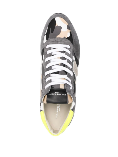 Philippe Model Logo-patch Camouflage-print Sneakers In Grey