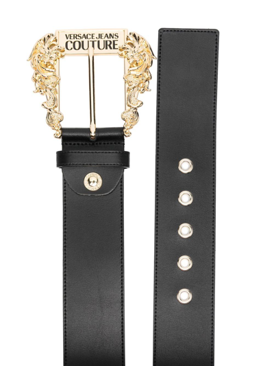 Shop Versace Jeans Couture Baroque-buckle Leather Belt In Black