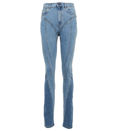 Shop Mugler Seam-detail High-rise Skinny Jeans In Medium Blue / Medium Blue