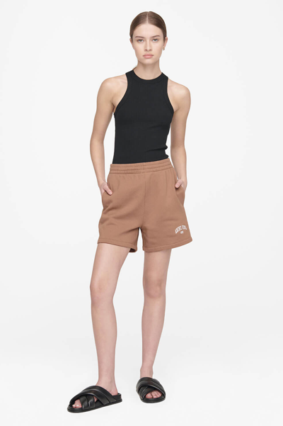 Anine Bing Evan Embroidered Organic Cotton jersey Shorts In Camel