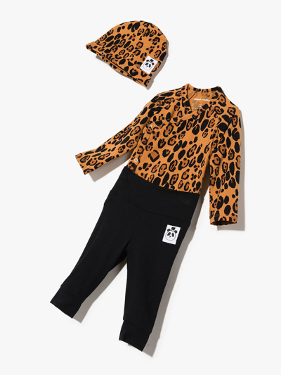Shop Mini Rodini Leopard-print 3-piece Set In Orange