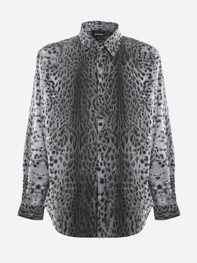 Shop Just Cavalli Cotton Shirt With All-over Animalier Print In Bianco E Nero