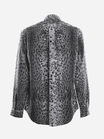 Shop Just Cavalli Cotton Shirt With All-over Animalier Print In Bianco E Nero