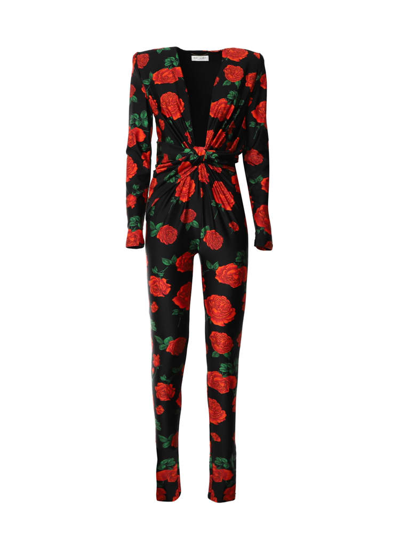 Shop Saint Laurent Jersey Jumpsuit With All-over Floral Print In Black