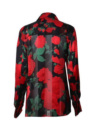 Shop Saint Laurent Floral Print Silk Shirt In Black