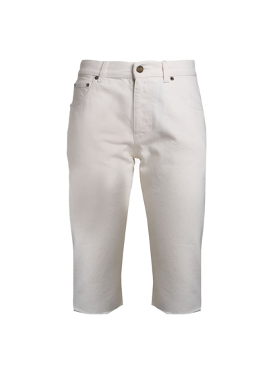 Shop Saint Laurent Cotton Denim Bermuda Shorts In White