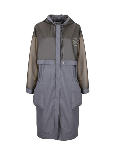 Shop Loewe Cotton Blend Parka With Printed Anagram In Grey