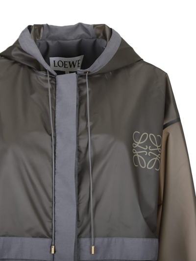 Shop Loewe Cotton Blend Parka With Printed Anagram In Grey