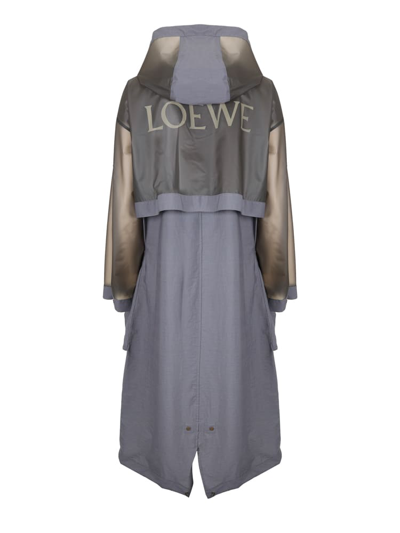 Shop Loewe Cotton Blend Parka With Printed Anagram In Grey