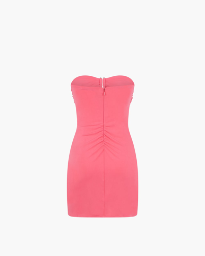 Shop Self-portrait Jersey Strapless Ruched Mini Dress In Pop Pink