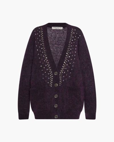 Shop Alessandra Rich Overzied Mohair Cardigan With Crystals In 8043 Purple