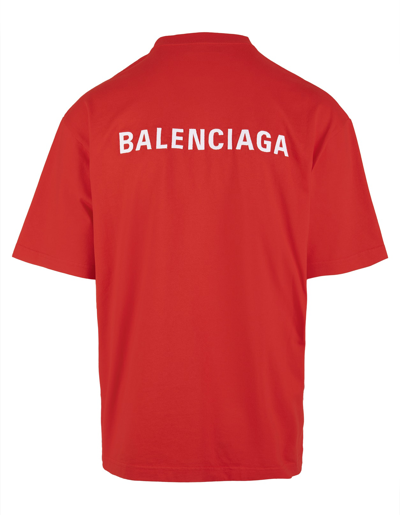 Shop Balenciaga Man Red Regular Fit T-shirt With White Logo In Bright Red/white