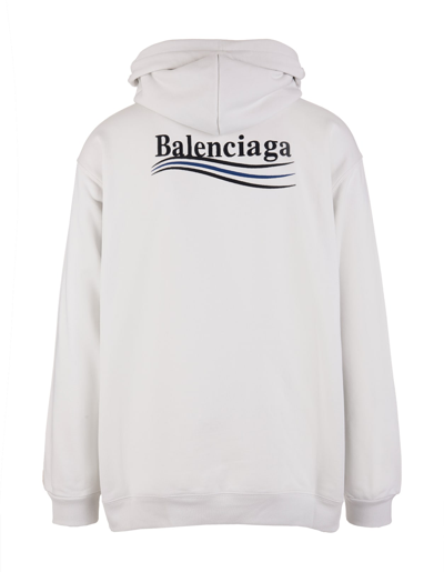 Shop Balenciaga Woman White Political Campaign Medium Fit Hoodie In Dirty White/black/blue