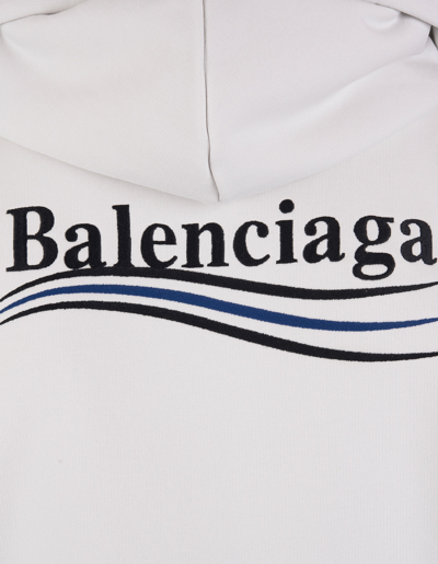 Shop Balenciaga Woman White Political Campaign Medium Fit Hoodie In Dirty White/black/blue