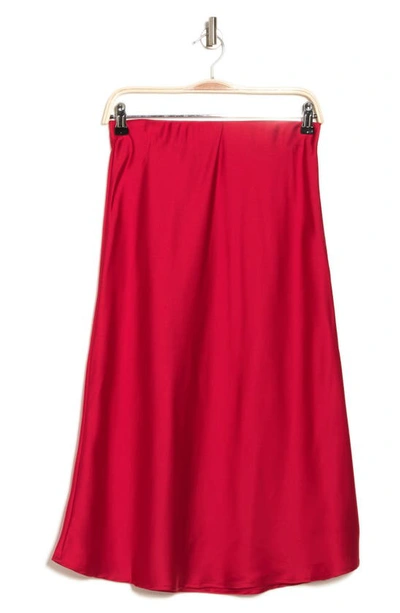 Shop Renee C Solid Satin Midi Skirt In Red