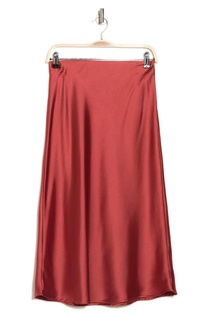 Shop Renee C Solid Satin Midi Skirt In Rust