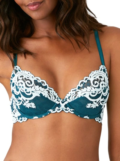 Shop Wacoal Instant Icon Lace Underwire Bra In Deep Teal,blue