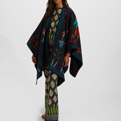 La Doublej Graphic-print Poncho In Iside Nero Placée