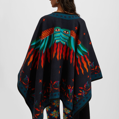 La Doublej Graphic-print Poncho In Iside Nero Placée