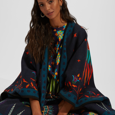 La Doublej Graphic-print Poncho In Iside Nero Placée