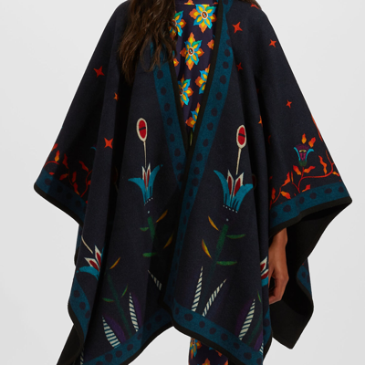 La Doublej Graphic-print Poncho In Iside Nero Placée