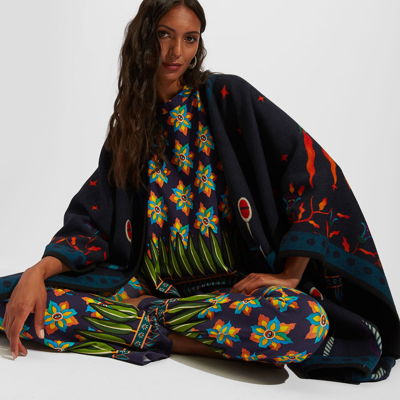 La Doublej Graphic-print Poncho In Iside Nero Placée