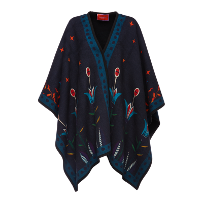 La Doublej Graphic-print Poncho In Iside Nero Placée