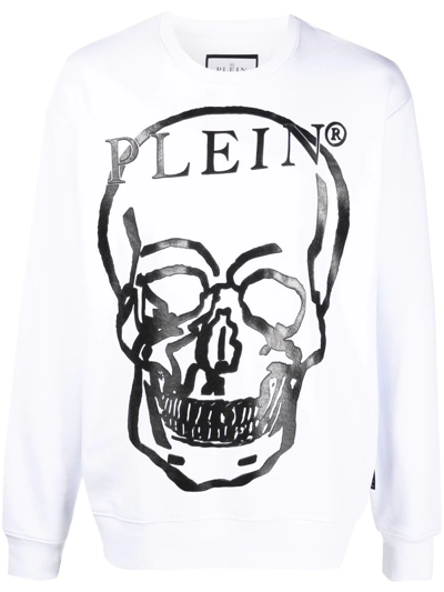 Shop Philipp Plein Skull-print Long-sleeve Sweatshirt In White