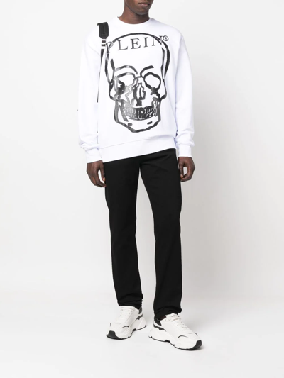 Shop Philipp Plein Skull-print Long-sleeve Sweatshirt In White
