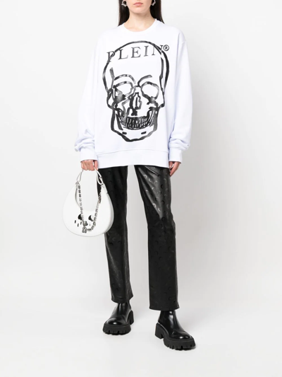 Shop Philipp Plein Skull-print Long-sleeve Sweatshirt In White