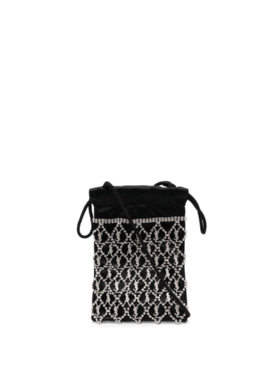 Shop Saint Laurent Crystal-embellished Drawstring Mini Bag In Black