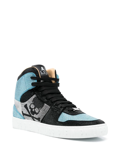 Philipp Plein Crystal-skull High-top Sneakers In Blue