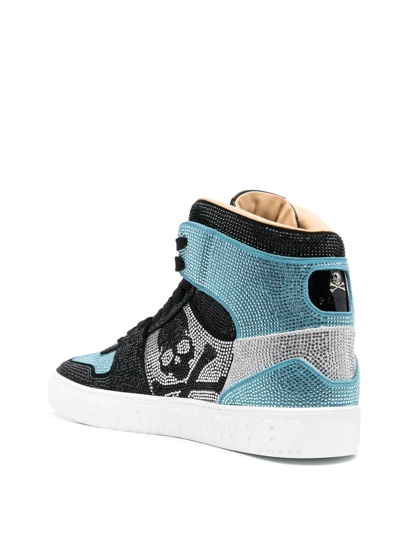 Philipp Plein Crystal-skull High-top Sneakers In Blue