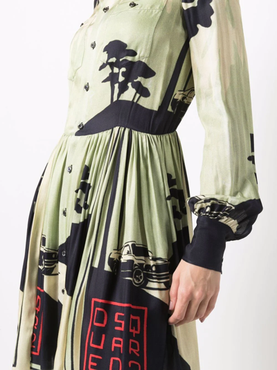 Dsquared2 Graphic-print Shirt Dress In Green