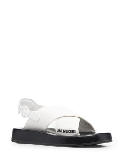 Shop Love Moschino Logo-plaque Open-toe Sandals In White