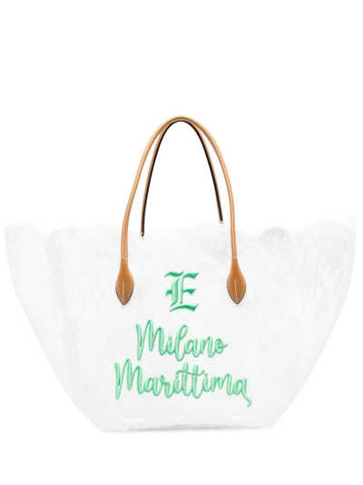 Shop Ermanno Scervino Floral-lace Embroidered Tote Bag In White