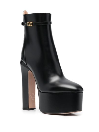 Shop Valentino Tan-go Leather Platform Boots In Black