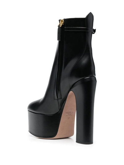 Shop Valentino Tan-go Leather Platform Boots In Black