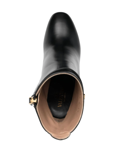 Shop Valentino Tan-go Leather Platform Boots In Black