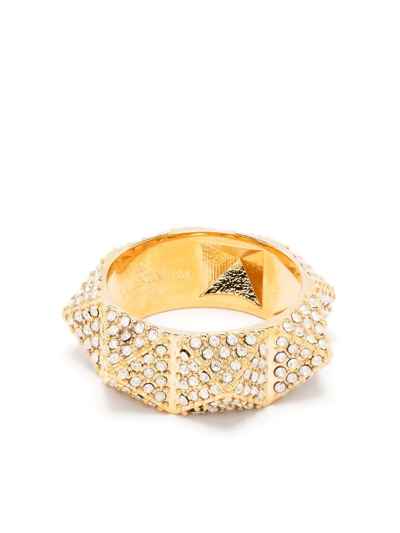 Shop Valentino Crystal-embellished Rockstud Ring In Gold