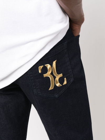 Shop Billionaire Logo-embroidered Bootcut Jeans In Blue