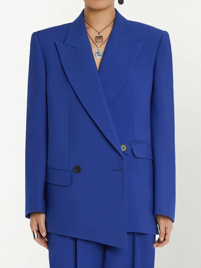 Shop Alexander Mcqueen Asymmetric Double-breasted Blazer In Blue