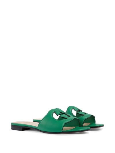 Shop Gucci Logo-cut Out Leather Sandals In Green