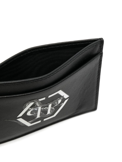 Philipp Plein French Hexagon-print Cardholder In Black