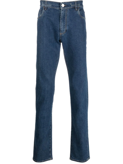 Shop Billionaire Logo-waist Straight-leg Jeans In Blue