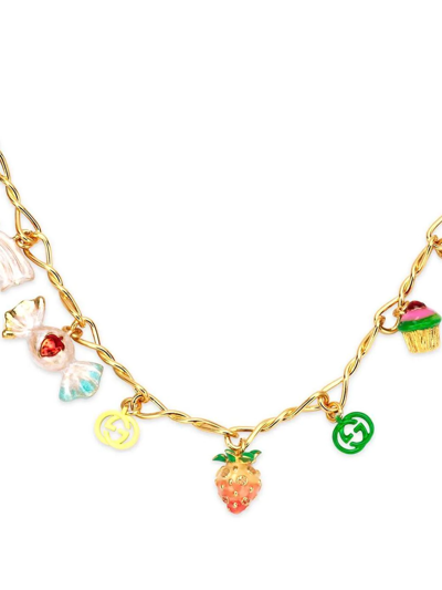 Shop Gucci Logo Charm Necklace In Gold