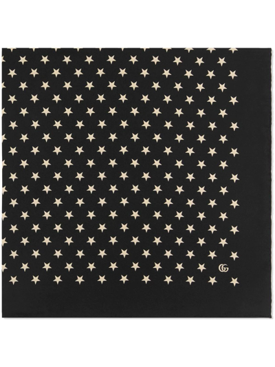 Shop Gucci Star-print Silk Scarf In Black